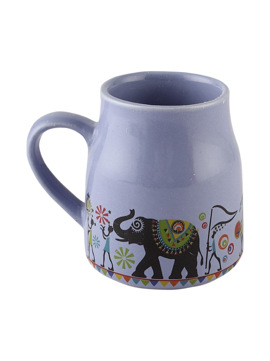 Handmade Ceramic Elephant Printed Design Tea Cups with Bowls (Set of 8)