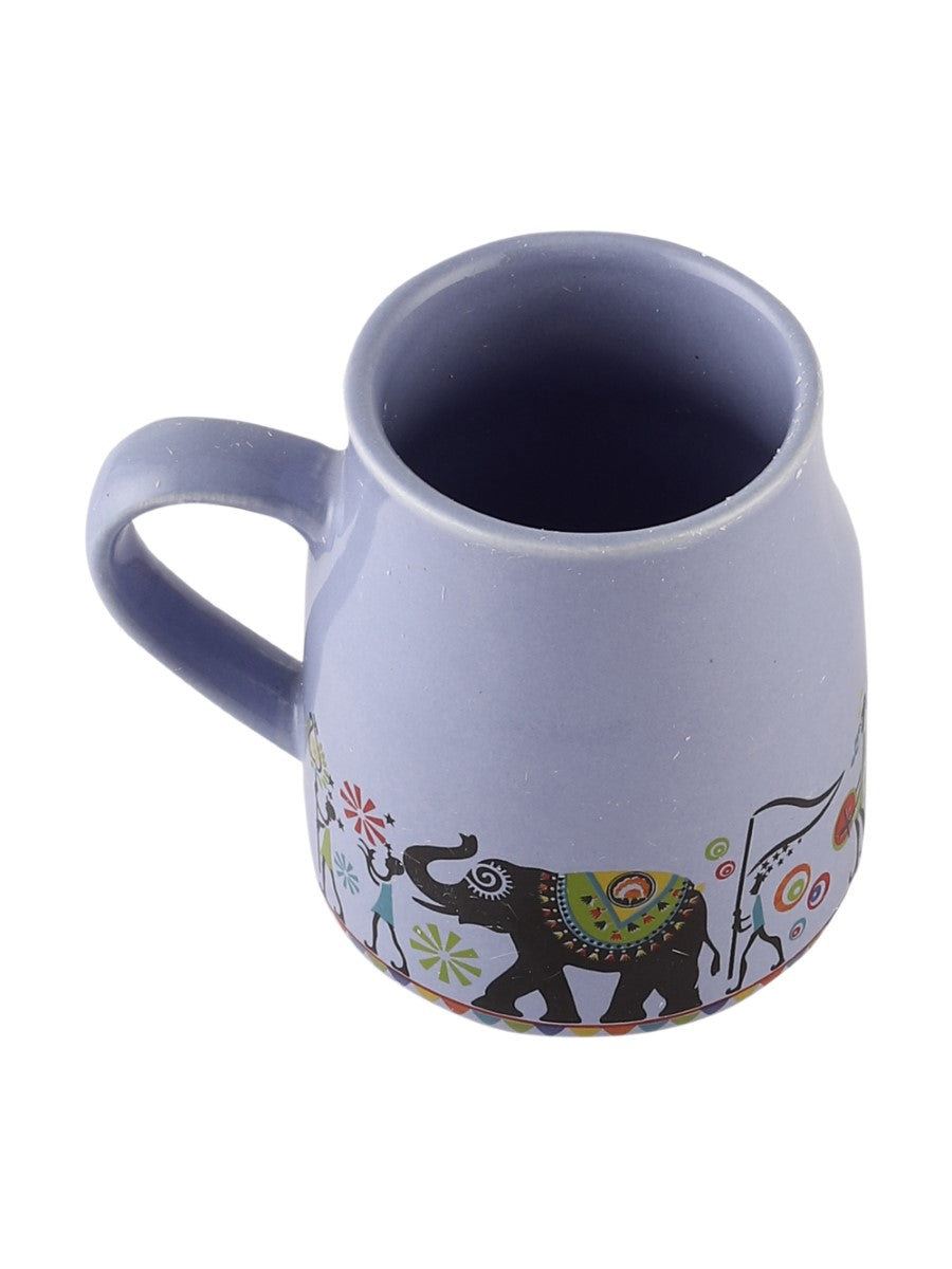 Handmade Ceramic Elephant Printed Design Tea Cups with Bowls (Set of 8)
