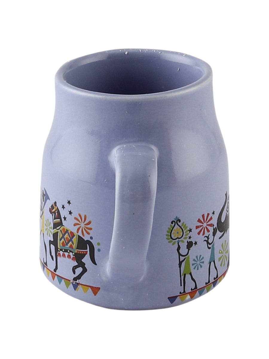 Handmade Ceramic Elephant Printed Design Tea Cups with Bowls (Set of 8)