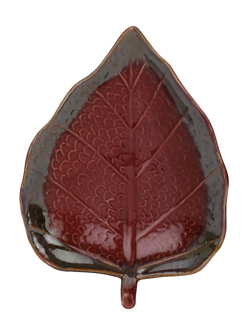Ceramic Magenta Betel Leaf Shaped Serving Platters (Set of 2)