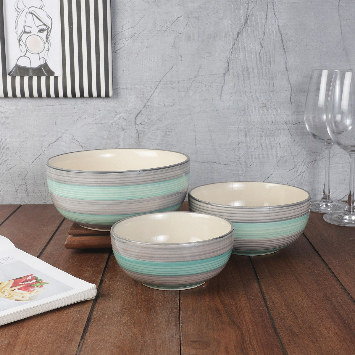 Green & Grey Ceramic Mixing Bowls (Set of 4)