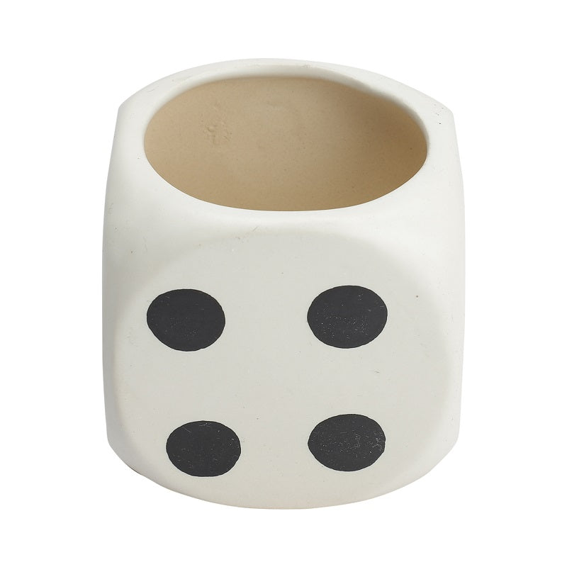 White & Black Dice Shape Decorative Flower Pots (Set of 2)
