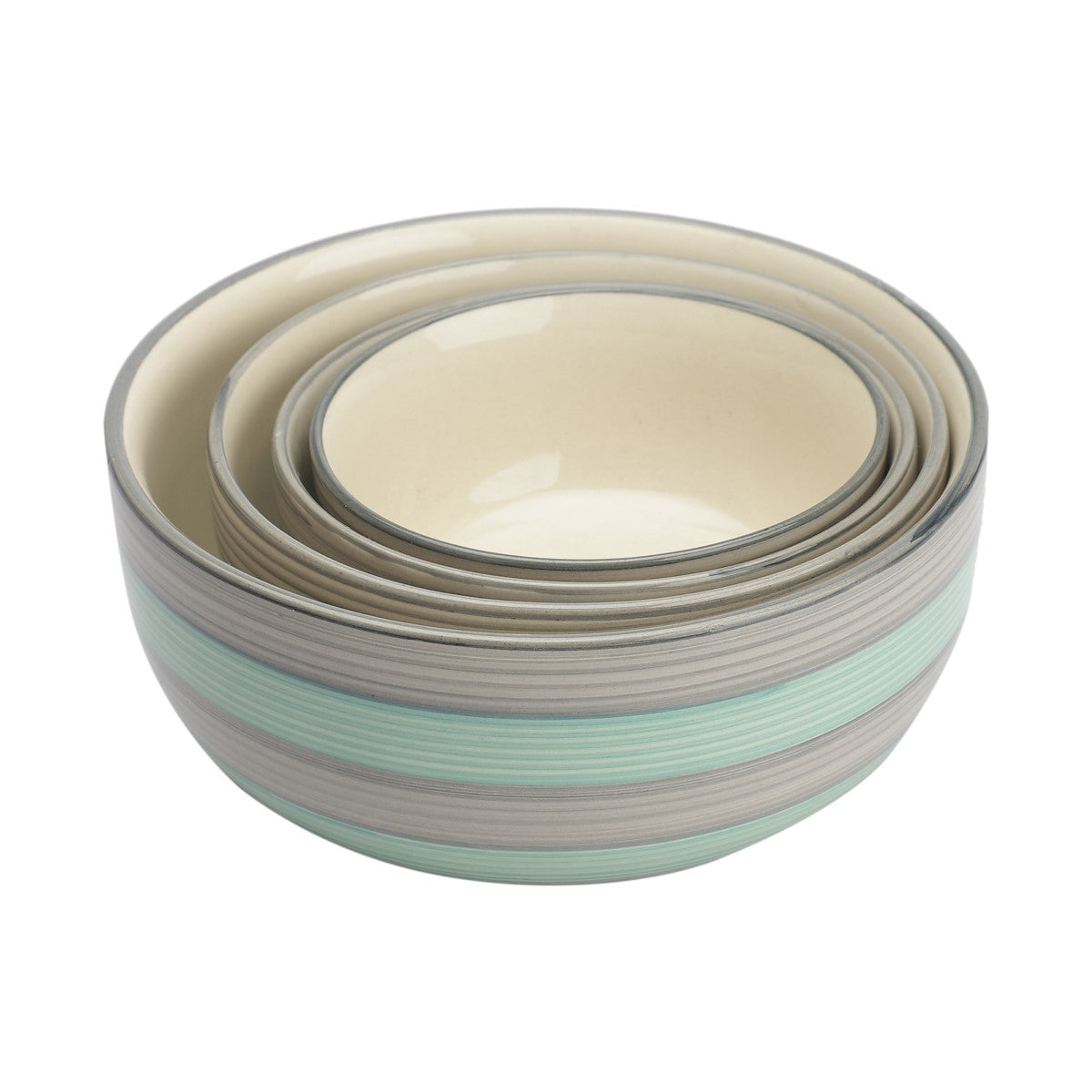 Green & Grey Ceramic Mixing Bowls (Set of 4)
