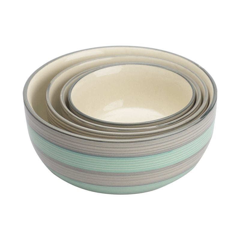 Green & Grey Ceramic Mixing Bowls (Set of 4)