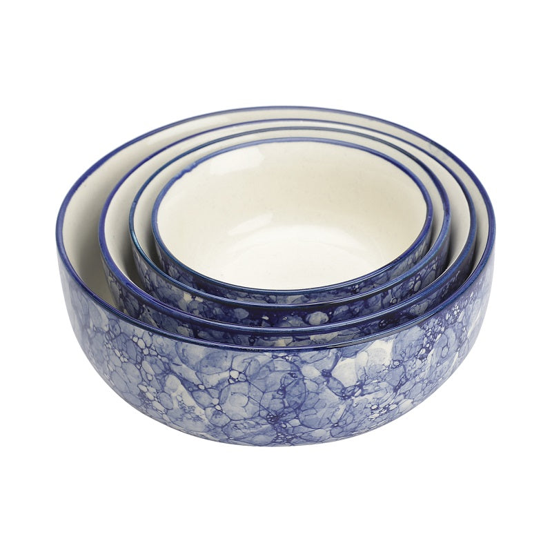 Blue Ceramic Printed Mixing Bowls (Set of 4)