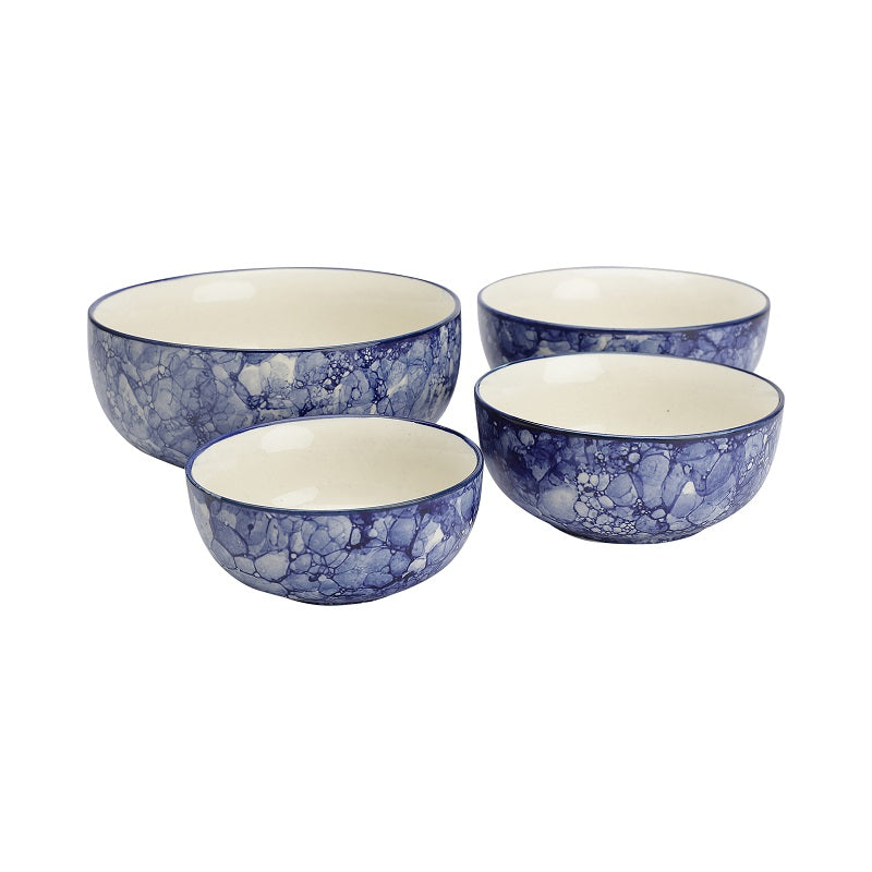 Blue Ceramic Printed Mixing Bowls (Set of 4)