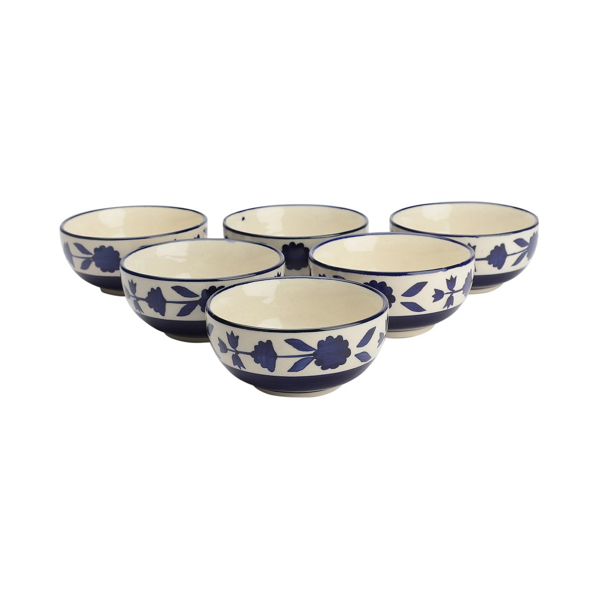 Hand-Painted Blue Ceramic Bowls (Pack of 6)