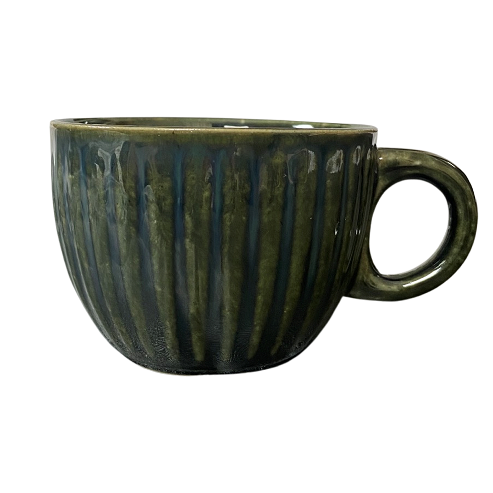 Chic Emerald Green Tea Cups with Saucers (Set of 6)