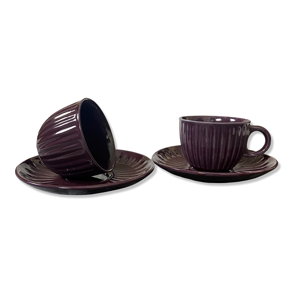 Chic Purple-Red Tea Cups with Saucers (Set of 6)
