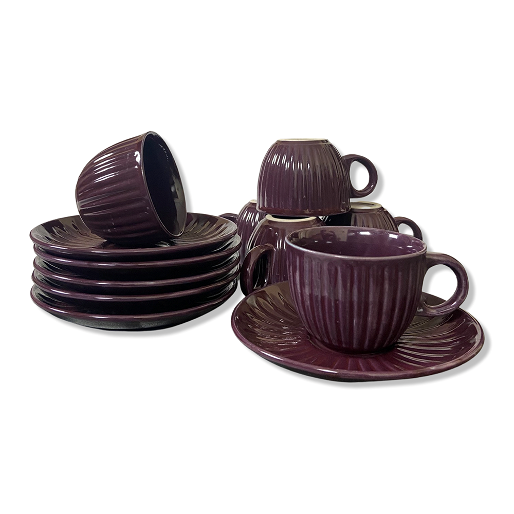 Chic Purple-Red Tea Cups with Saucers (Set of 6)
