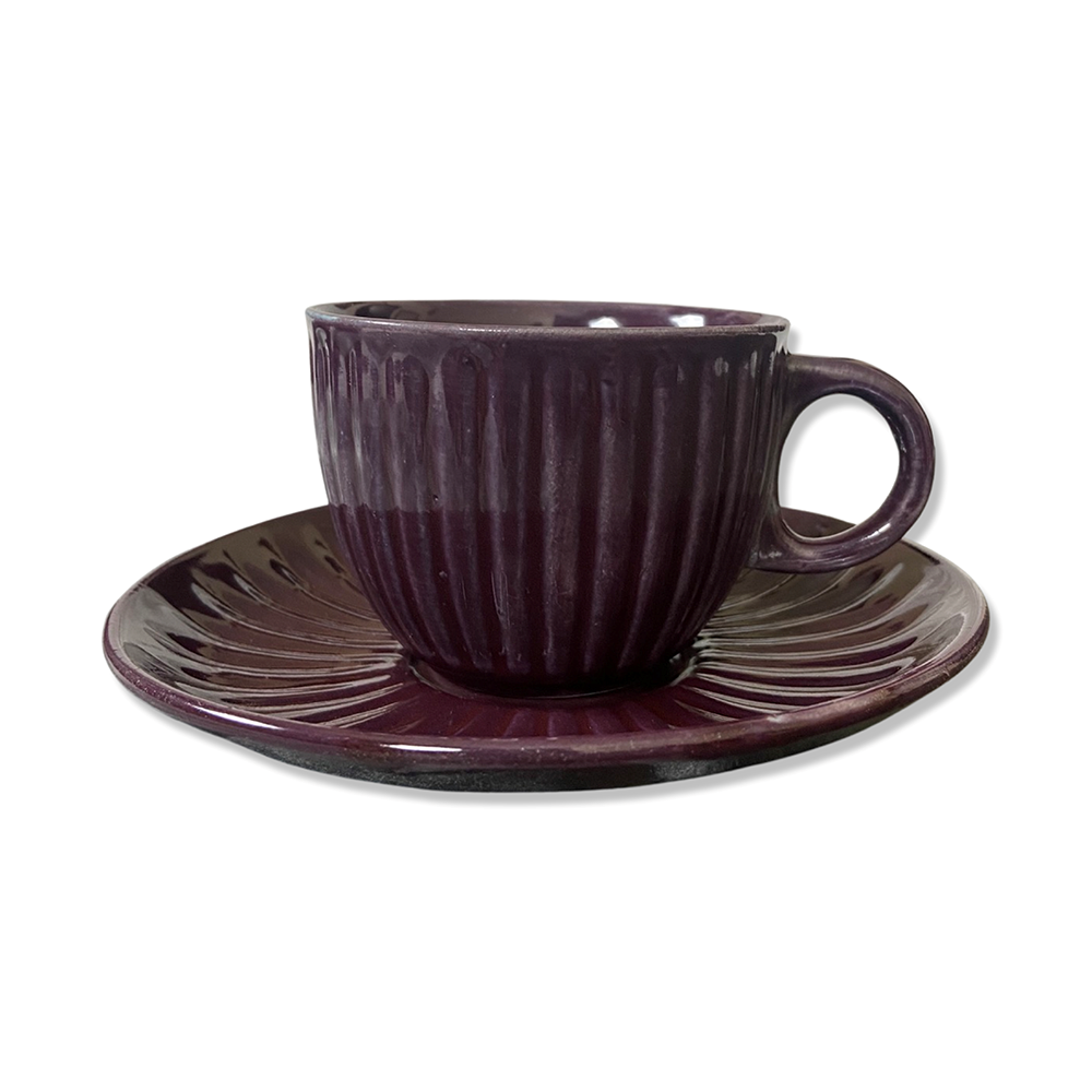 Chic Purple-Red Tea Cups with Saucers (Set of 6)