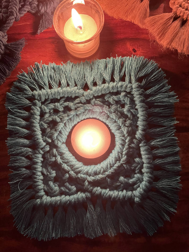 Knotted Macrame Green Candle Coaster