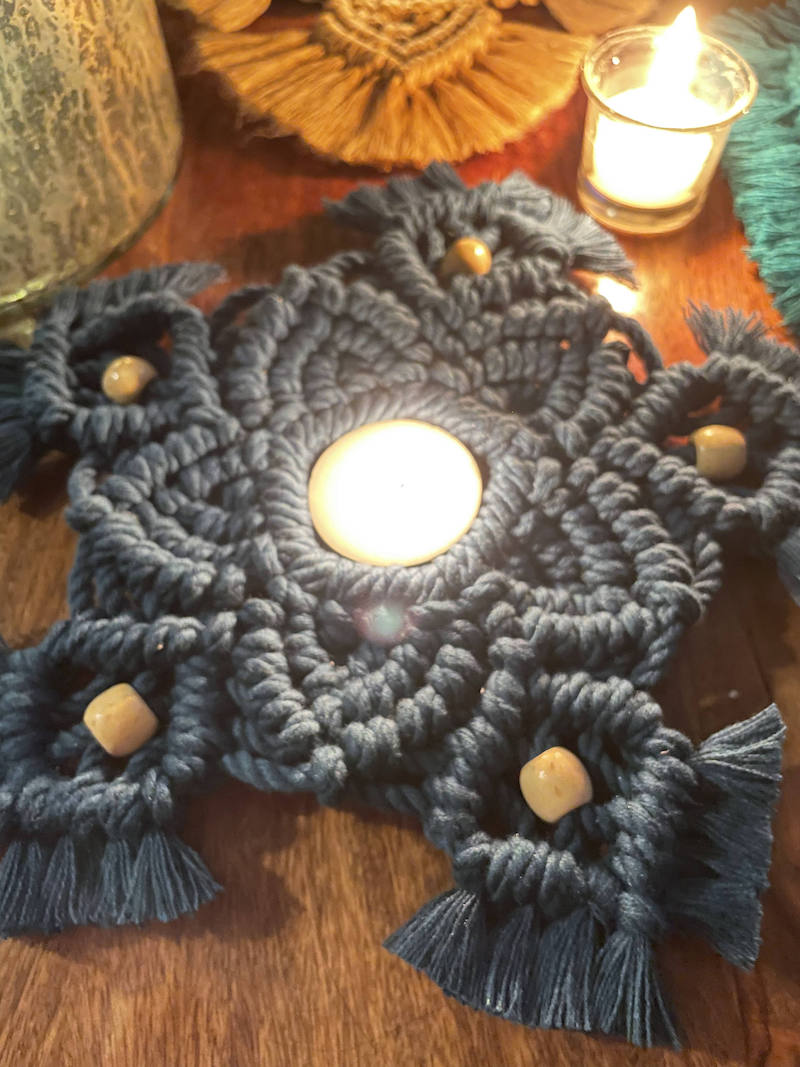 Handcrafted Blue Macrame Candle Coaster