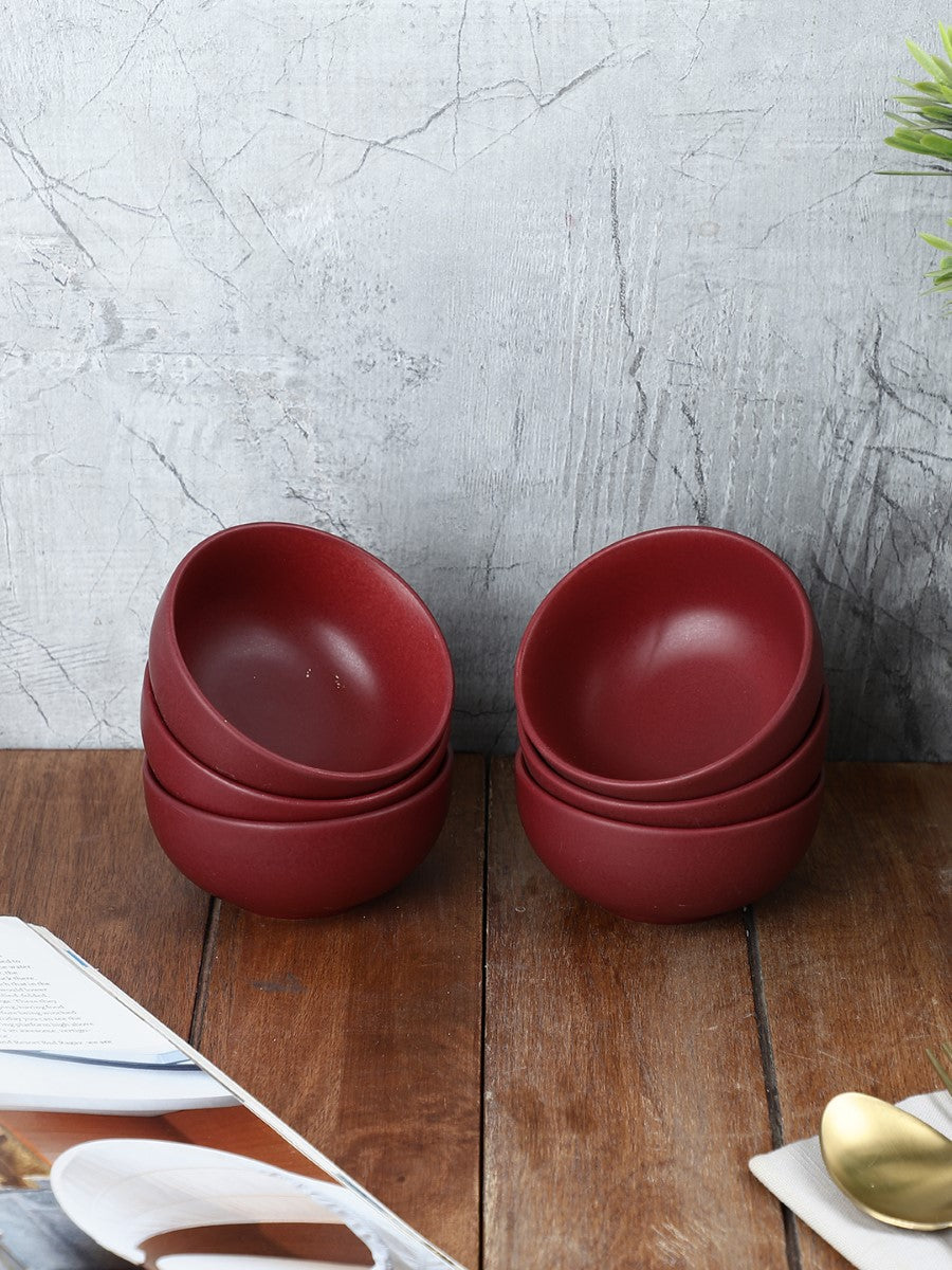 Maroon Ceramic Bowls (Pack of 6)
