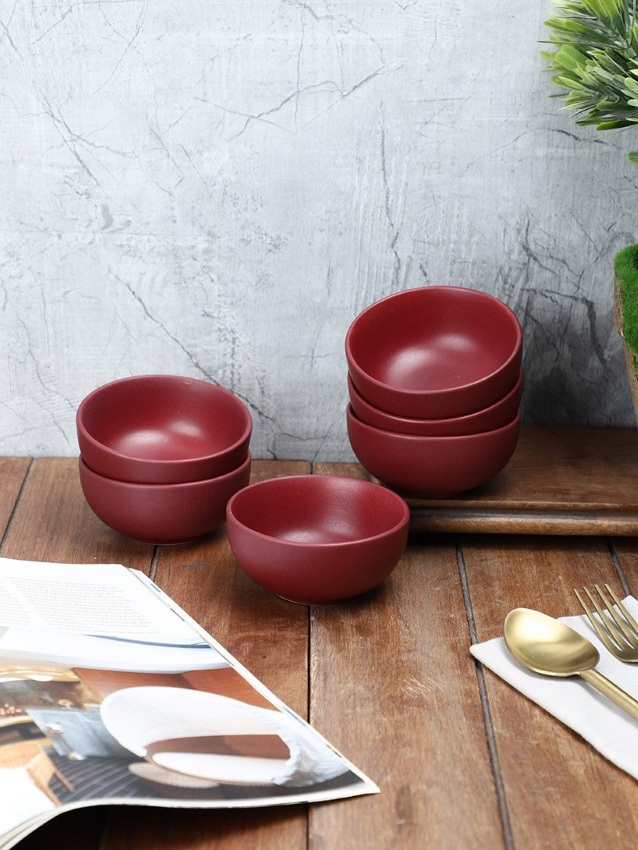 Maroon Ceramic Bowls (Pack of 6)