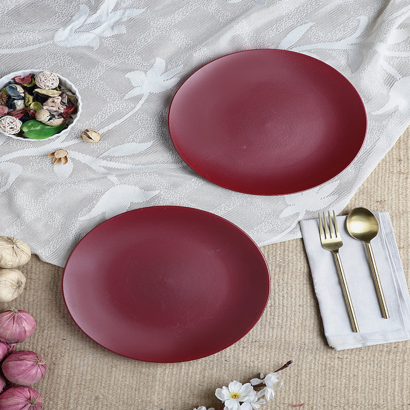 Matte Magenta Hand Painted Ceramic Dinner Plates (Set of 2)