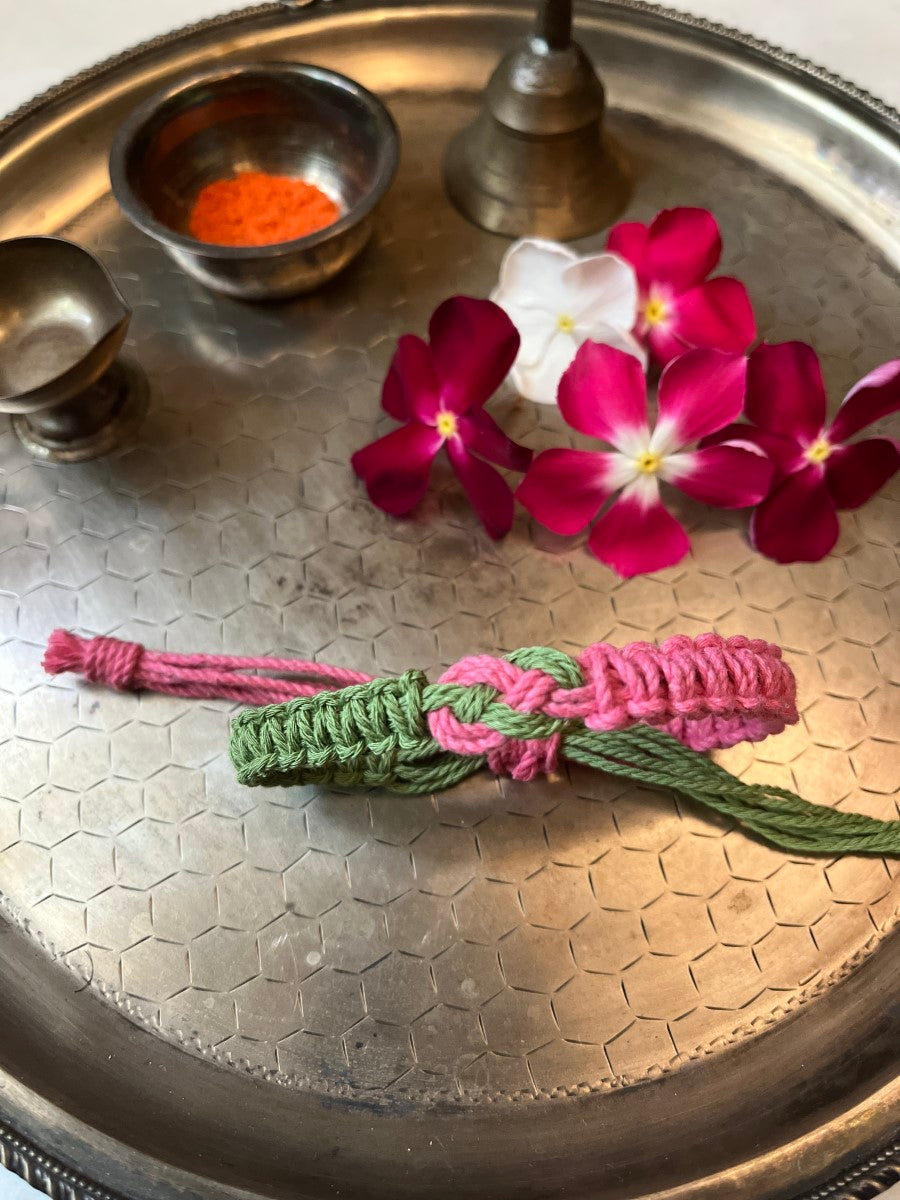 Handmade Infinity Green and Pink Rakhi
