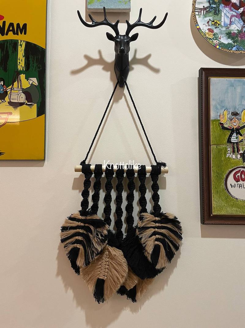 Handcrafted Macrame Feather & Leaves Wall Art