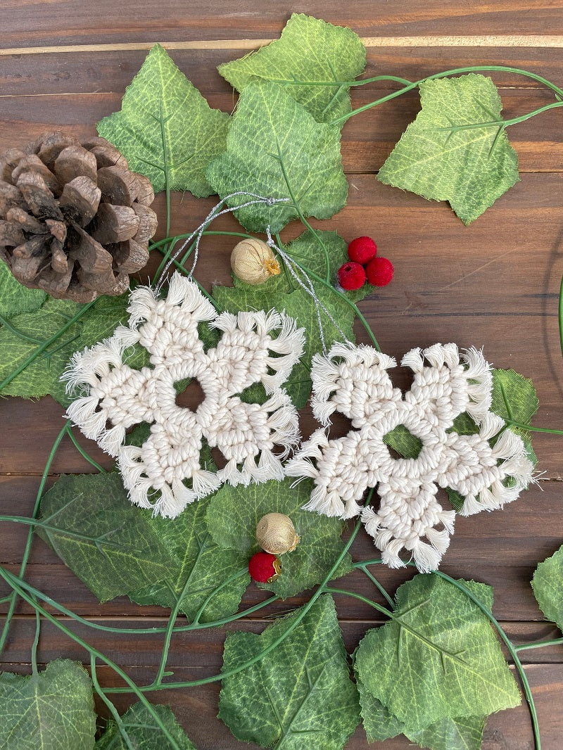 Handcrafted  Macrame Cotton Snow Flake (Set of 2)