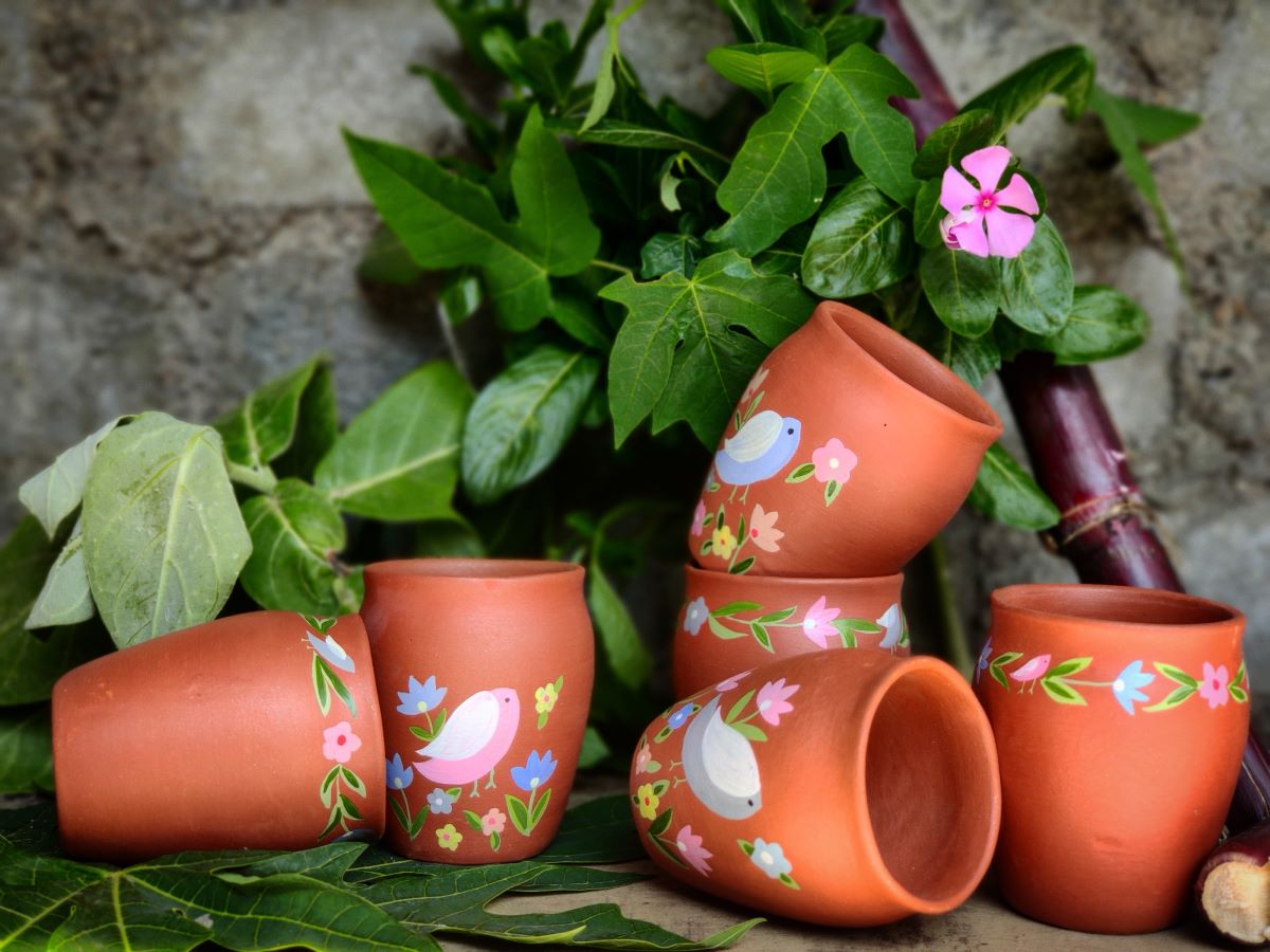 Handpainted Terracotta Kullhad  Indian Theme (Set Of 6)