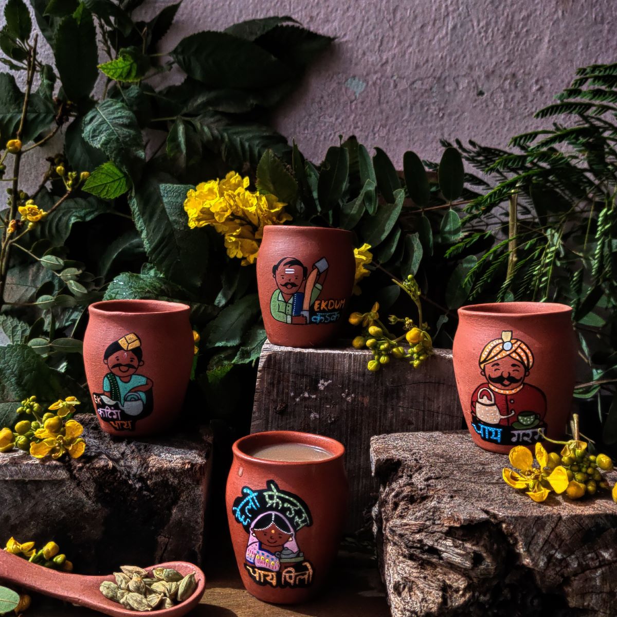 Handpainted Terracotta Kullhad  Indian Theme (Set Of 6)