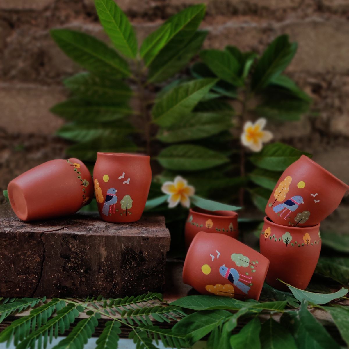 Handpainted Terracotta Kullhad  Indian Theme (Set Of 6)