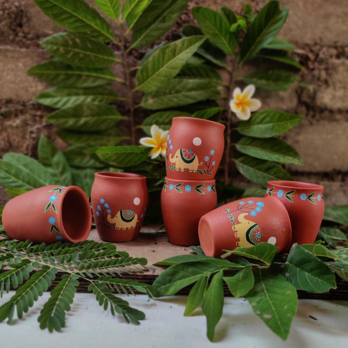Handpainted Terracotta Kullhad  Indian Theme (Set Of 6)
