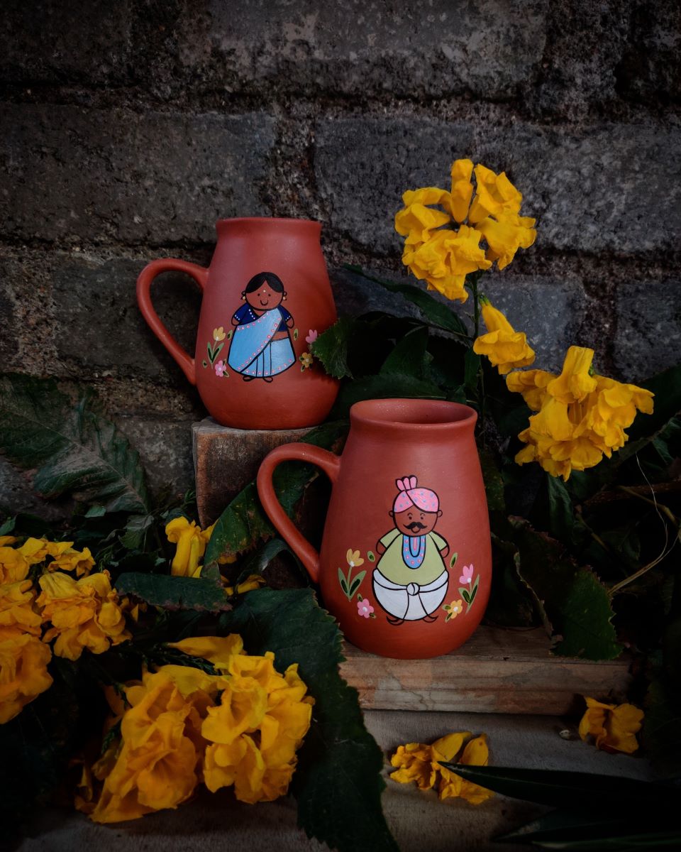 Terracotta Indian Theme Couple Mug (Set of 2)