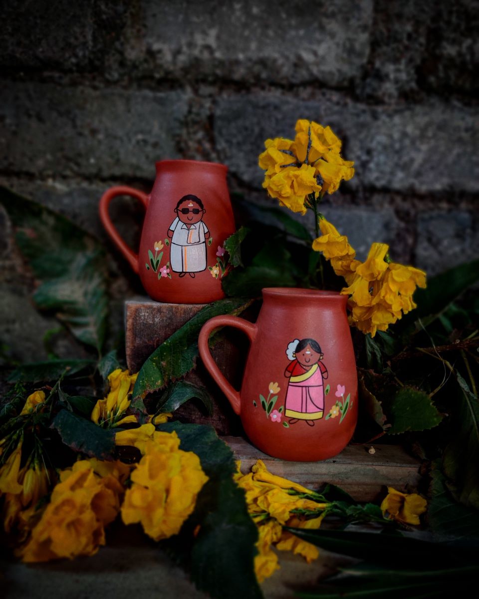 Terracotta Indian Theme Couple Mug (Set of 2)