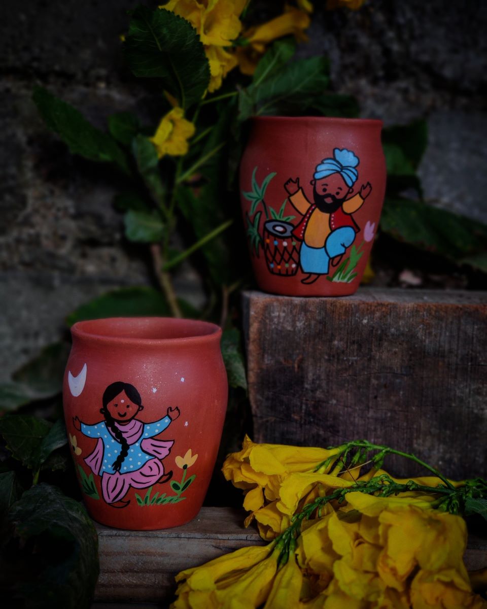 Handpainted Terracotta Kullhad  Indian Theme (Set Of 6)