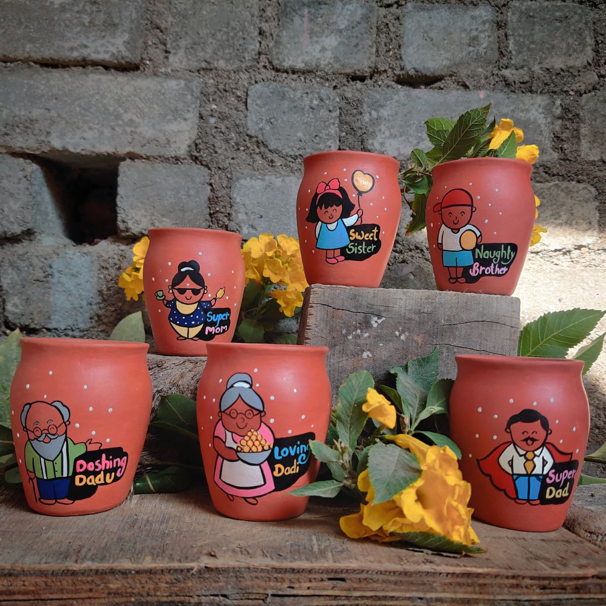 Handpainted Terracotta Kullhad  Indian Theme (Set Of 6)