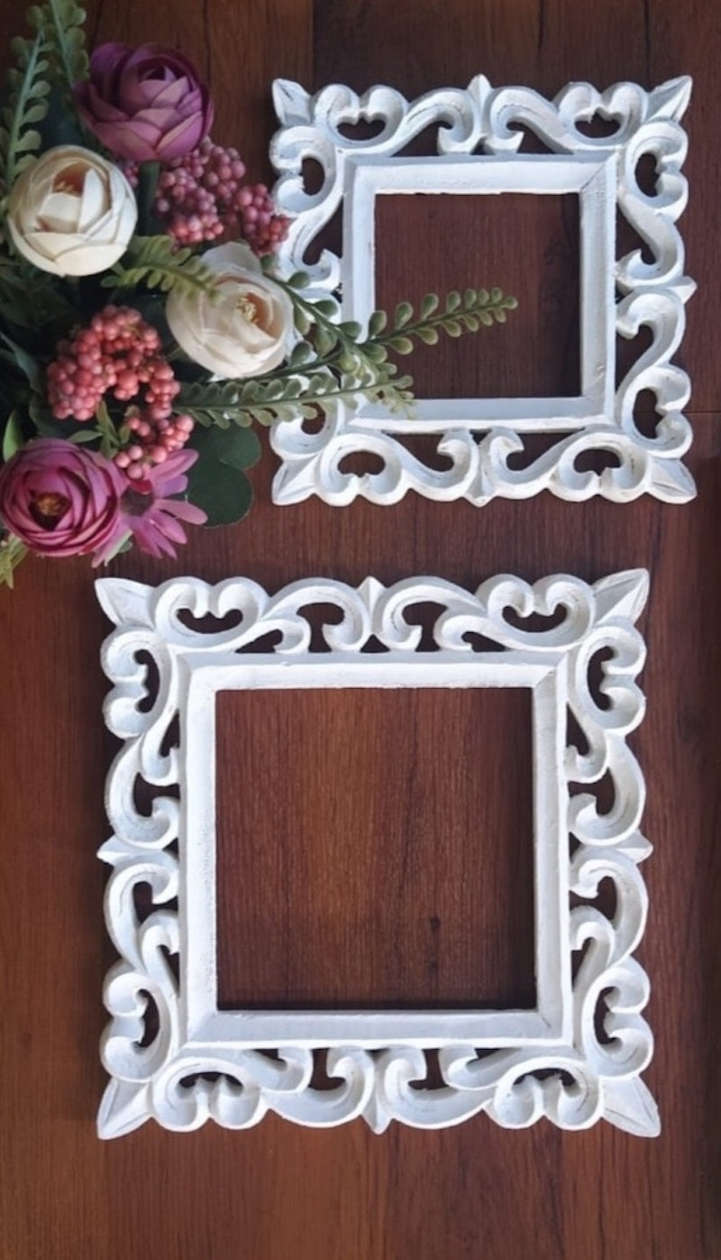 White Square Wooden Wall Frame (Set of 2)