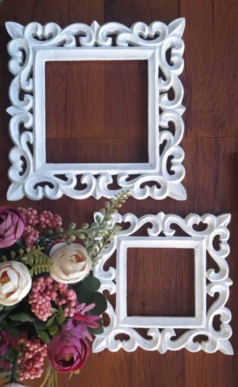 White Square Wooden Wall Frame (Set of 2)