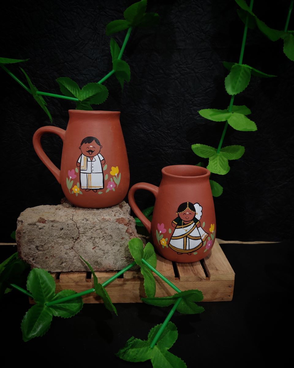 Terracotta Indian Theme Couple Mug (Set of 2)