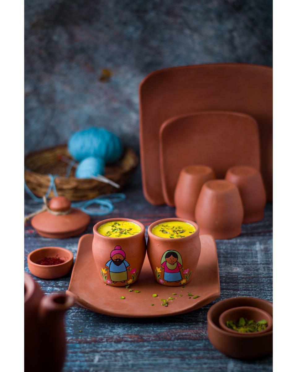 Handpainted Terracotta Kullhad  Indian Theme (Set Of 6)
