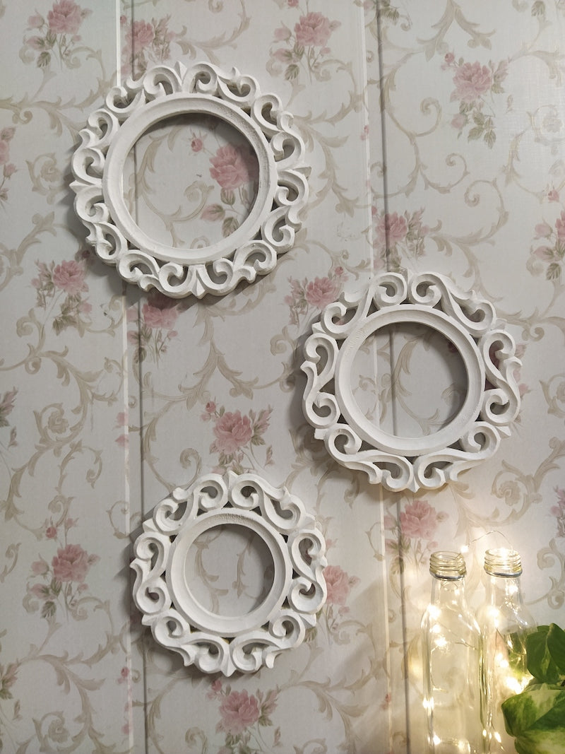 White Circular Wall Decorative Wooden Frame (Set of 3)