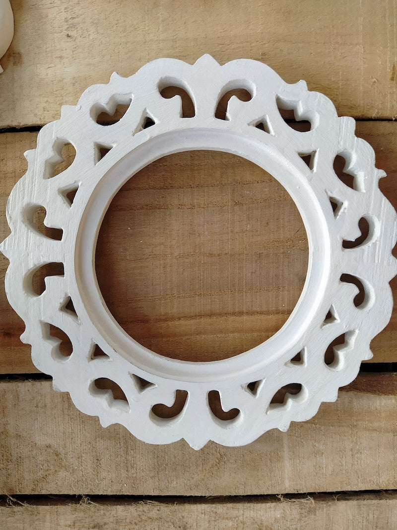 White Circular Wall Decorative Wooden Frame (Set of 3)