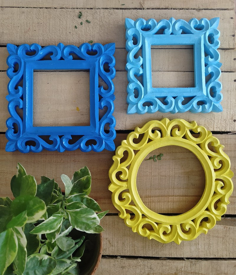 Yellow Blue Square & Round Wall Frames (Set of3)