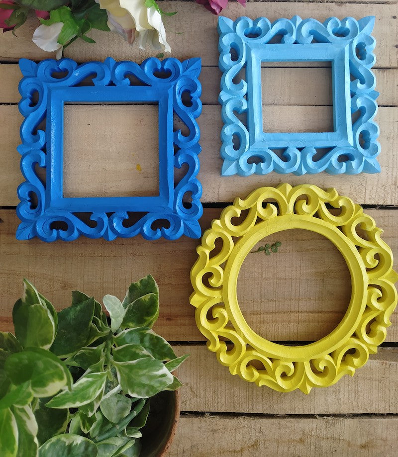 Yellow Blue Square & Round Wall Frames (Set of3)