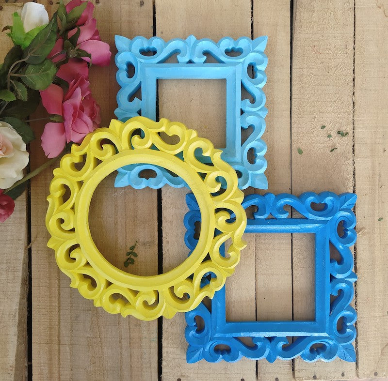 Yellow Blue Square & Round Wall Frames (Set of3)