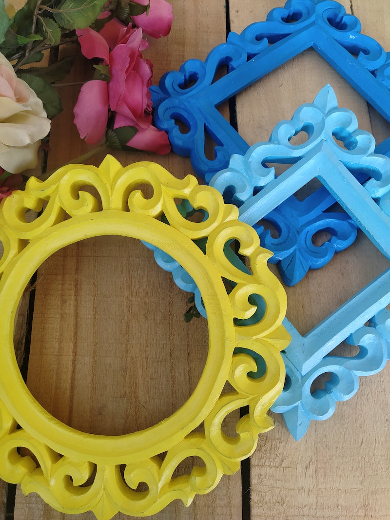 Yellow Blue Square & Round Wall Frames (Set of3)