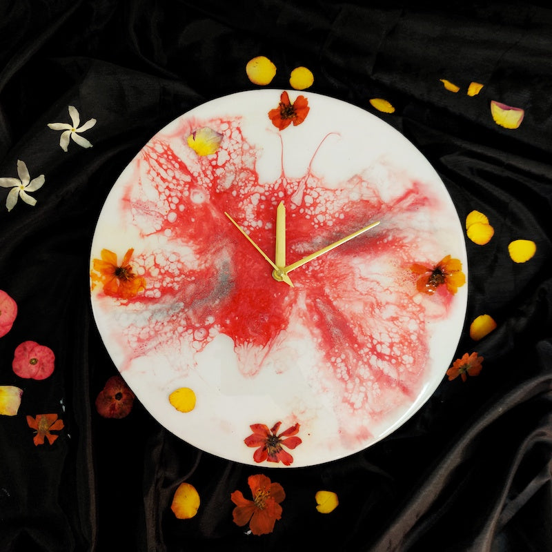 White & Red Resin Round Wall Clock (12")