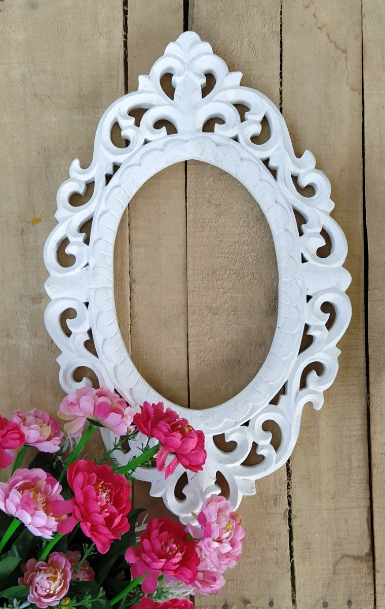 White Oval Carving Wall Frame