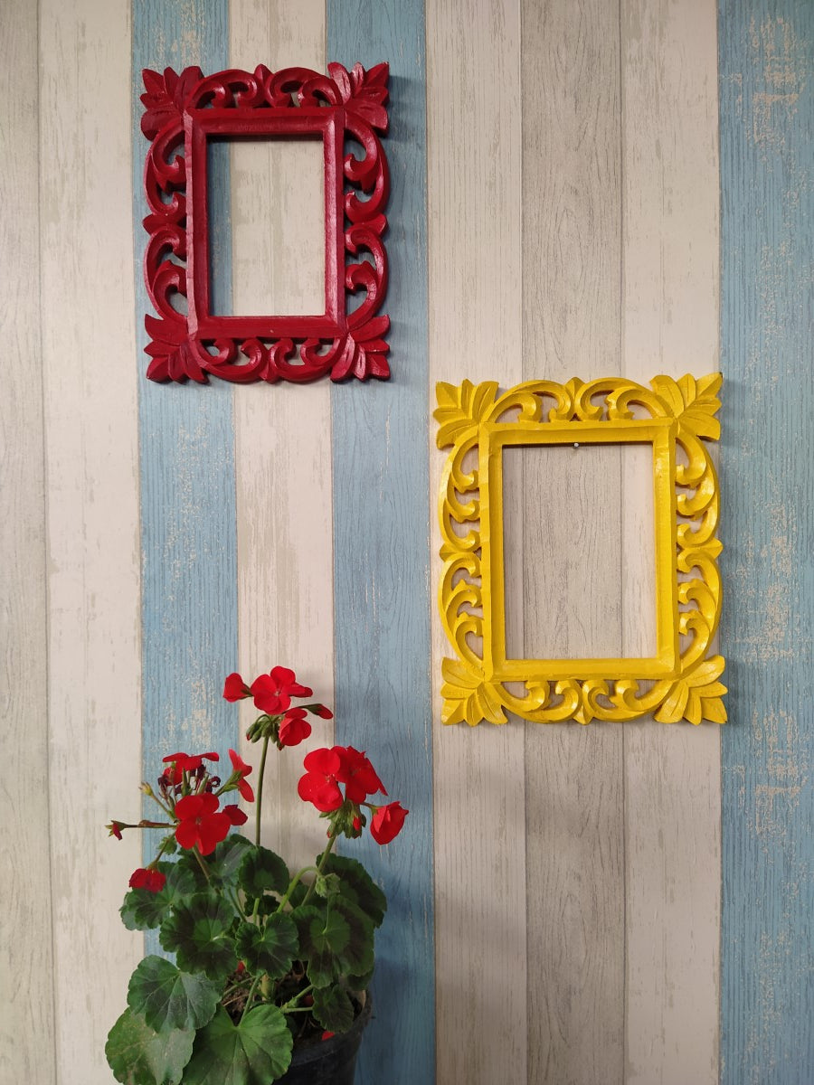 Yellow Red Rectangular Wall Frame (Set of 2)