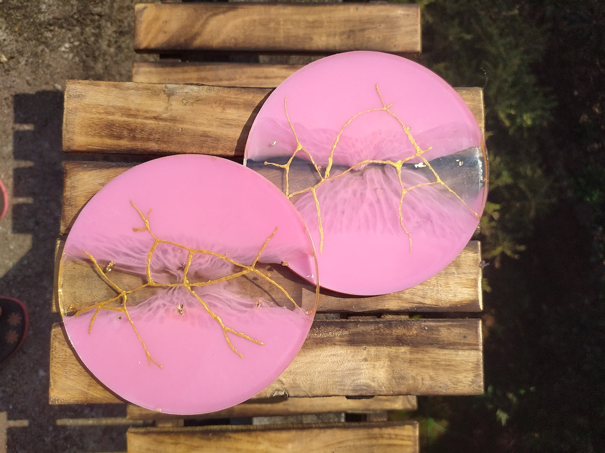 Pink Blossom Resin Coasters (Set of 2)