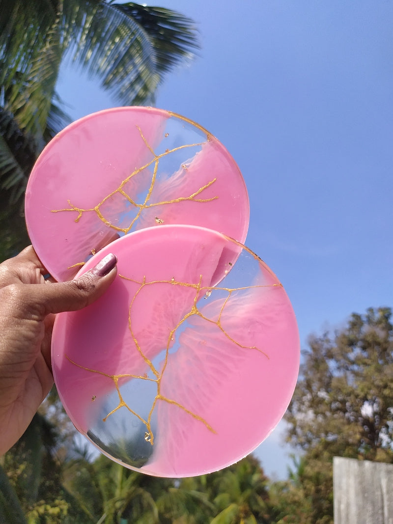 Pink Blossom Resin Coasters (Set of 2)