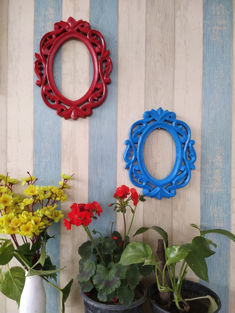 Bright Blue Red Oval Wall Decorative Frame Set