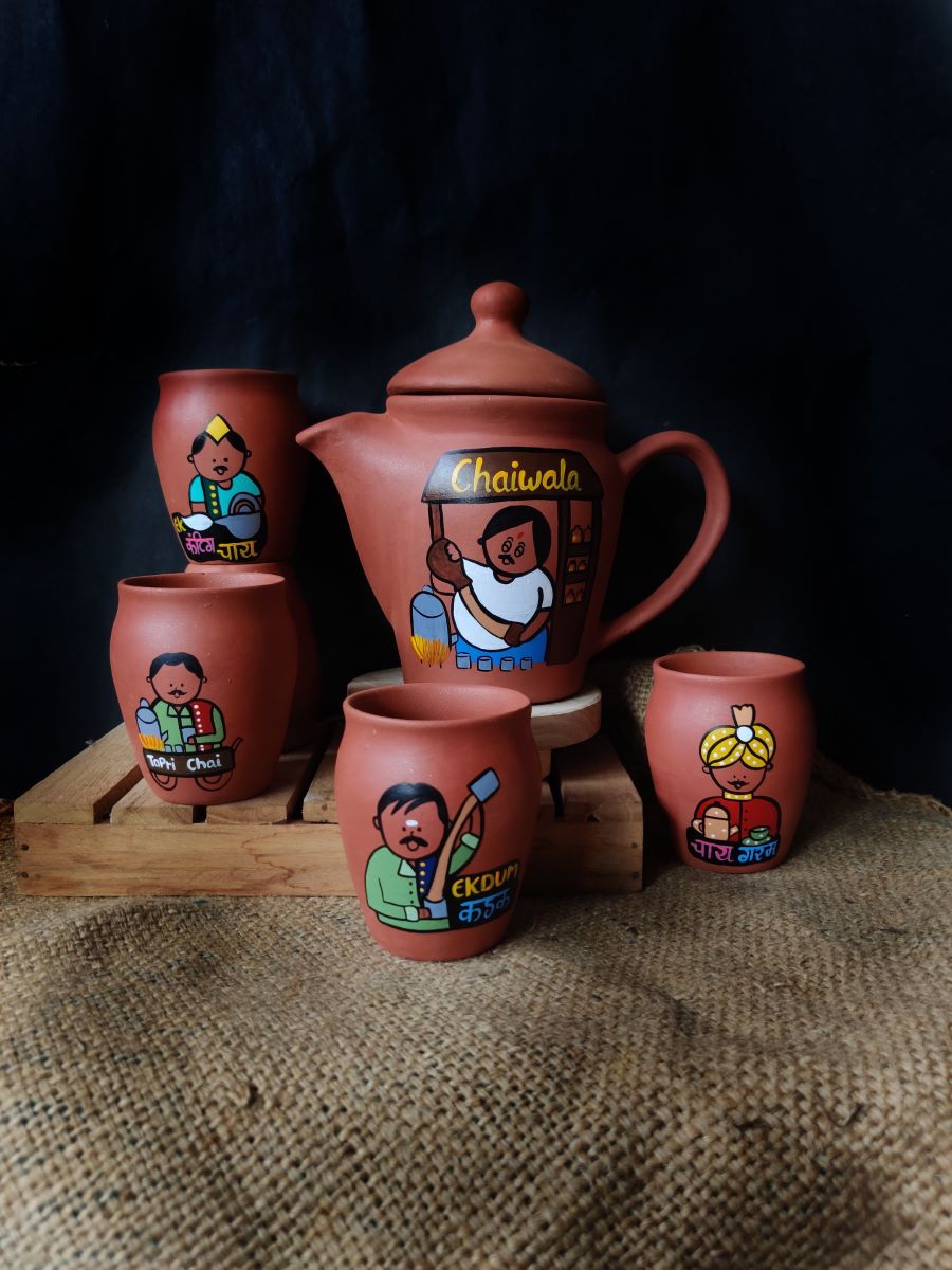 Terracotta Handpainted Chaiwala Tea Set