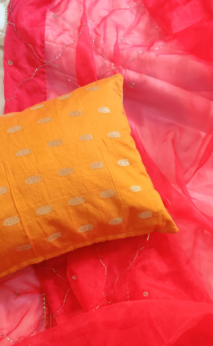 Zari Dotted Yellow Cushion Cover