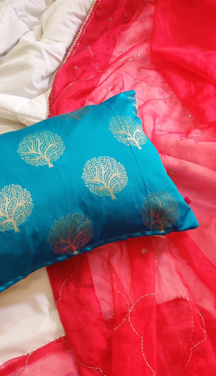 Tree Print Turquoise Cushion Cover
